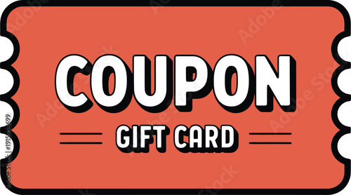 Red coupon or gift card with a coupon gift card text on a transparent background