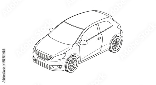 Modern Hatchback Car Design Blueprint Illustration.