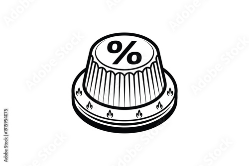 Percentage knob icon with flame symbols on a white background