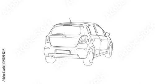 Modern hatchback car outline drawing rear view.
