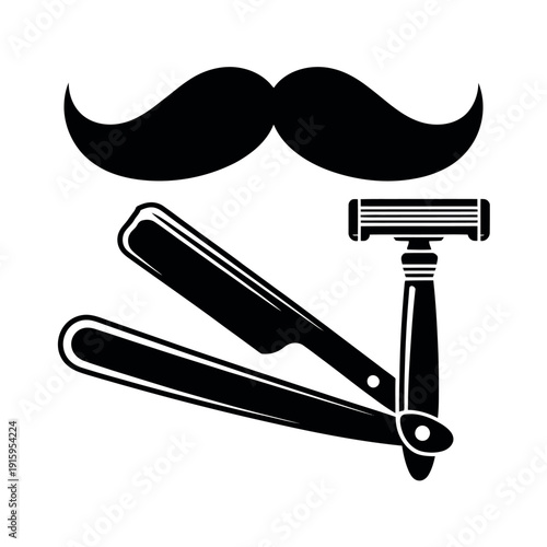 Shaving tools including a classic straight razor and modern cartridge razor positioned.
