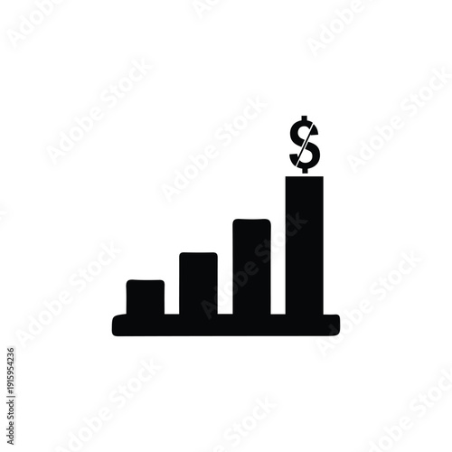 Black and white bar chart with dollar sign on finance