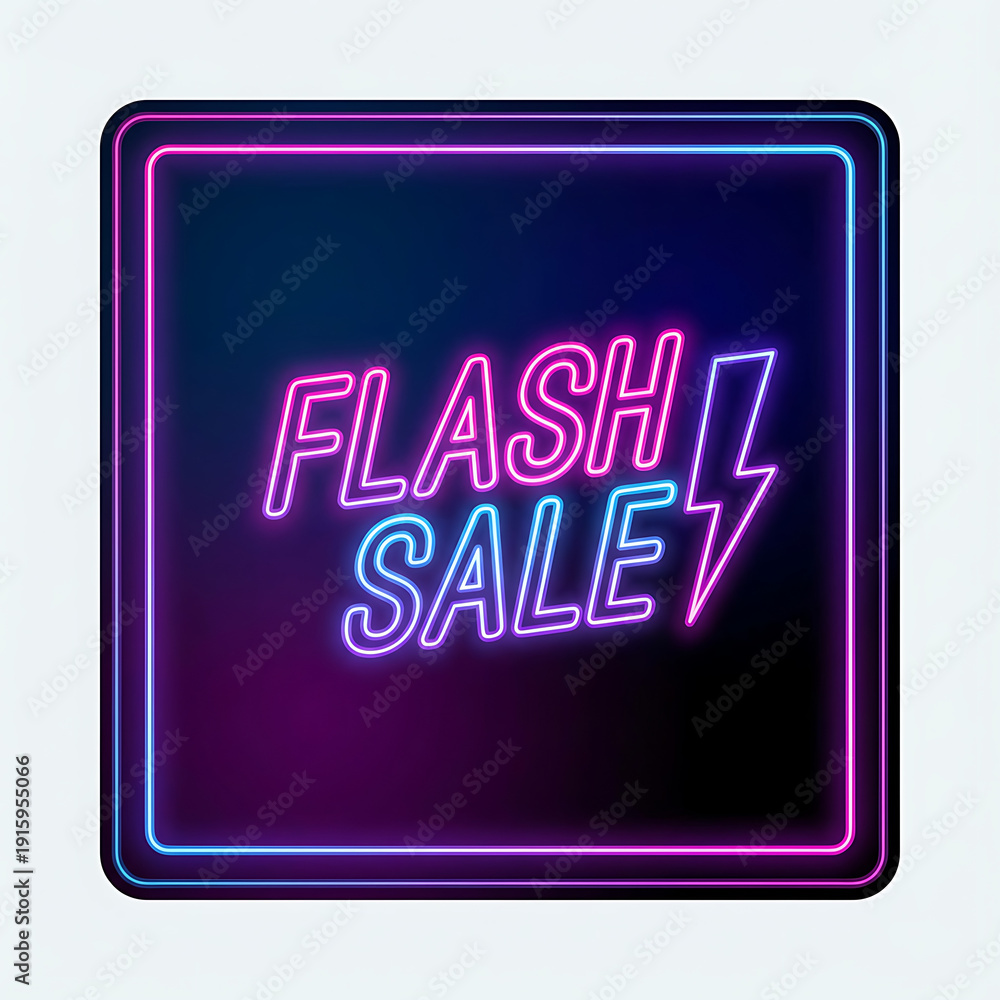 Obraz premium Vibrant Neon Flash Sale Sign with Lightning Bolt.