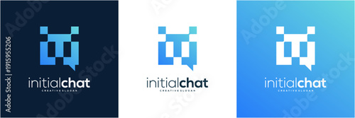 Modern Letter T initial with Chat Bubble Logo Design Template. Abstract vector icon Tech Communication and Consulting gradient concept.