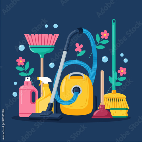 Cleaning supplies and tools for a spotless home.