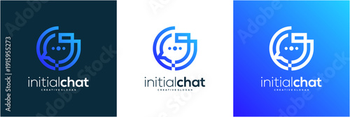 Modern Letter J initial with Chat Bubble Logo Design Template. Abstract vector icon Tech Communication and Consulting gradient concept.