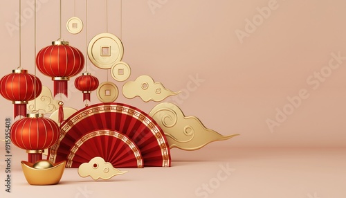 Lunar New Year Prosperity Decorations with Copy Space