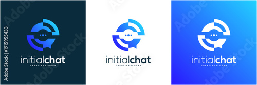 Modern Letter S and C initial with Chat Bubble Logo Design Template. Abstract vector icon Tech Communication and Consulting gradient concept.