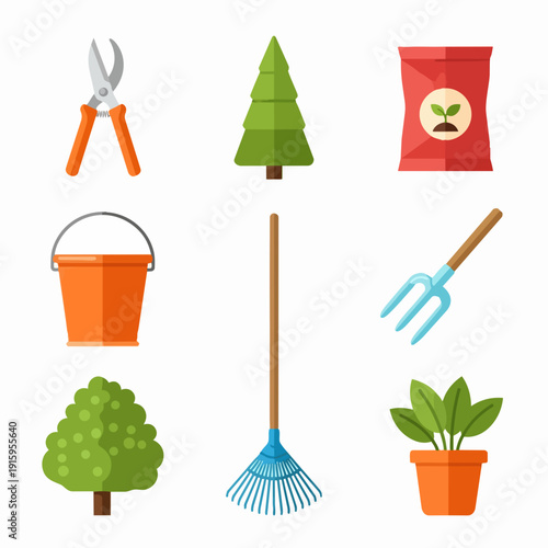 Gardening Tools and Plants Collection Flat Design.