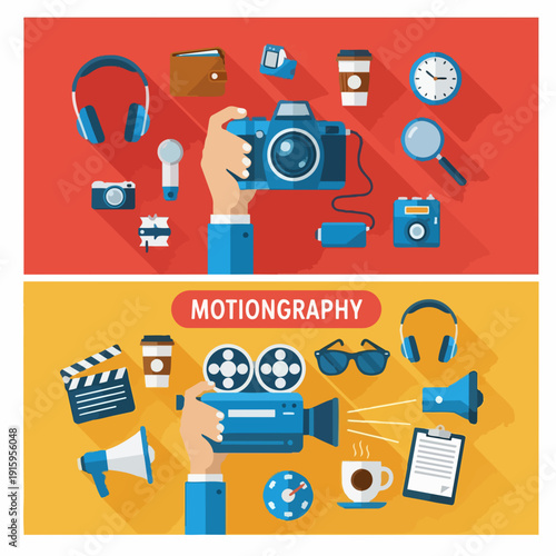 Collection of photography and videography equipment and accessories.