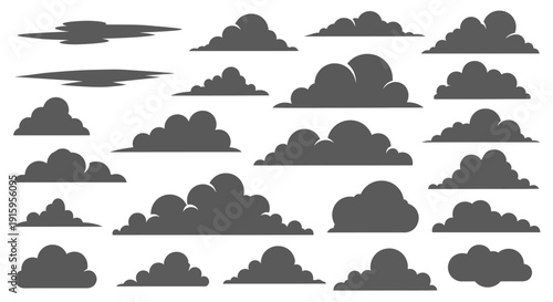 Collection of Diverse Cloud Silhouettes on White Background