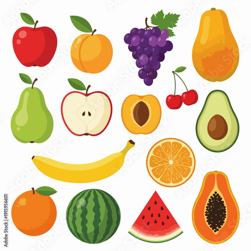 Assortment of Fresh Ripe Fruits Displayed Together.