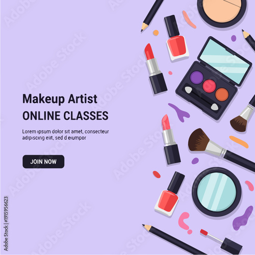 Makeup artist online classes with beauty products.