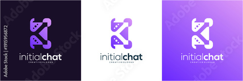 Modern Letter K initial with Chat Bubble Logo Design Template. Abstract vector icon Tech Communication and Consulting gradient concept.