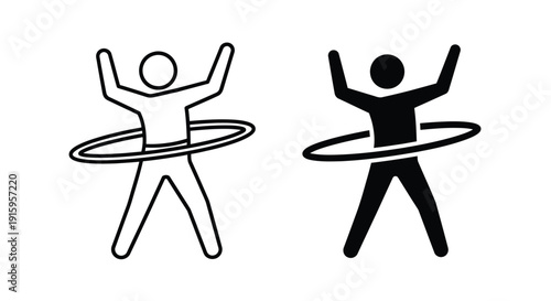 Black and white illustration of two people hula hooping in different styles