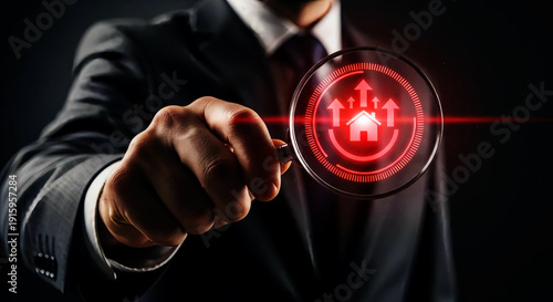 Businessman Interacting with Virtual Real Estate Growth Interface