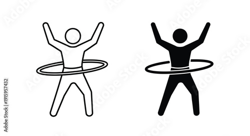 Black and white illustrations of people hula hooping in different styles