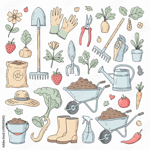 Gardening Tools and Supplies Illustration Collection.