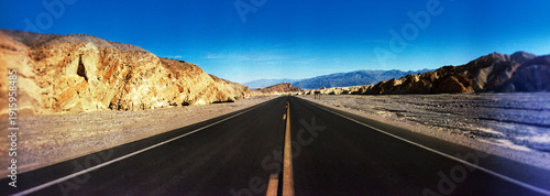Panoramic view of road going through Death Valley National Park, California, Southwest, United States