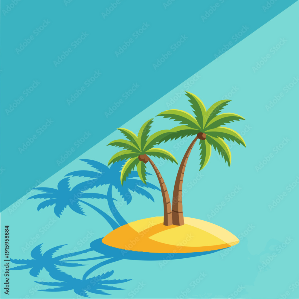 Fototapeta premium Two Palm Trees on a Small Tropical Island.