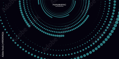 3D blue techno background. Big data visualization on dark space with dotted lines shape effect decoration. Modern graphic design element dots circle style concept for flyer, card, or brochure cover