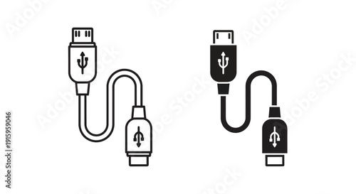 Vector illustration of usb cables with different connectors on for technology and electronics concepts