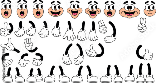 Cartoon Mascot Character Creation Kit with Facial Expressions, Hands Gestures, Arms and Legs Set