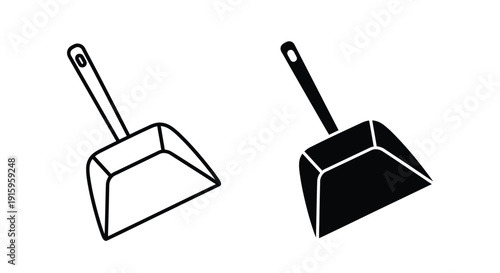 Two black and white dustpan icons in different styles