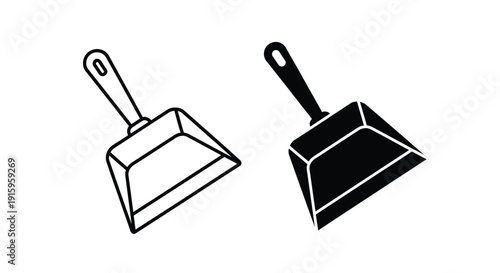 Two dustpans one outlined and one filled in with handle for cleaning and organization