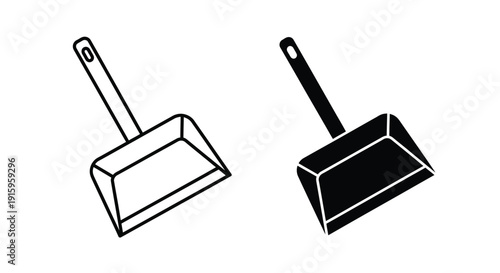 Two dustpans one black and one outlined on for cleaning and sweeping purposes in a simple design