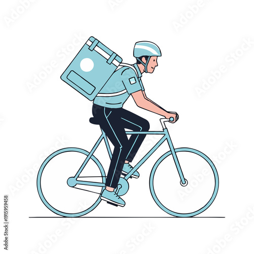 Delivery person riding bicycle with food package