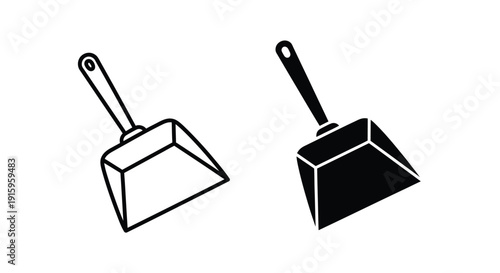 Two black and white shovel icons in different styles on a pure