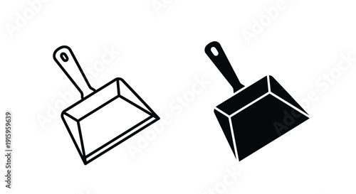 Two dustpans one empty and one filled with black color