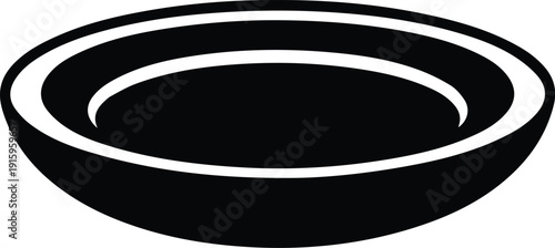 Black Silhouette of a Wide Shallow Bowl on White Background dish container