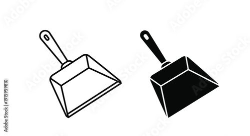 Two dustpans one outlined and one filled in black color