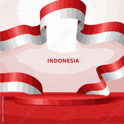 Indonesian flag waving on a podium for national celebration.