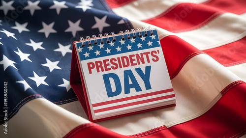 Presidents day greeting card on american flag background with patriotic celebration concept
