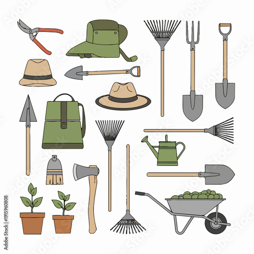 Gardening Tools and Supplies Collection Illustration.