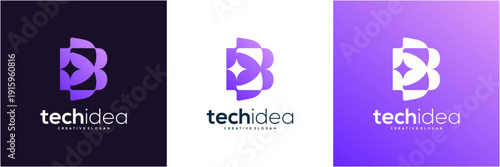 Modern Letter B tech with star logo template. Abstract initial vector icon purple gradient.