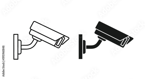 Two security cameras in black and white line art style
