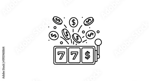 Slot Machine Jackpot Win: Lucky 7s and Falling Coins Icon