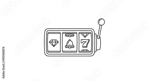 Slot Machine Icon: Diamond, Bell, and Lucky Seven Symbols, Gambling Concept