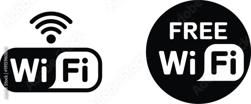 Set of free WiFi icons, wireless internet connection symbols for hotspot, network access and public communication isolated on white background.