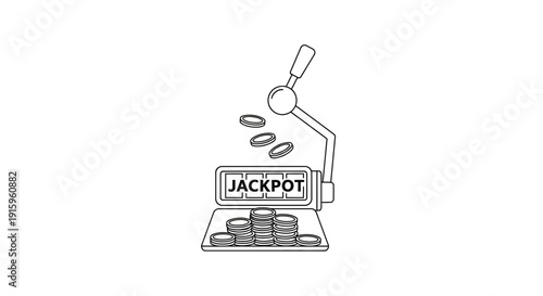 Slot Machine Jackpot Win with Falling Coins and Stacked Money