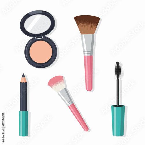 Collection of essential makeup products and tools for beauty.