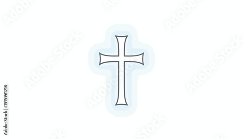 Simple Christian Cross Outline with Soft Blue Glow on White Background