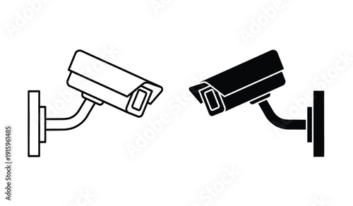 Two security cameras in black and white with one being outlined and the other filled in