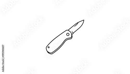 Pocket Knife Icon, Simple Line Drawing, Isolated on White Background