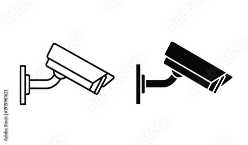 Two security cameras in black and white with one outline and one filled in