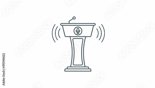 Podium with Microphone Icon and Sound Waves - Public Speaking and Announcement Concept